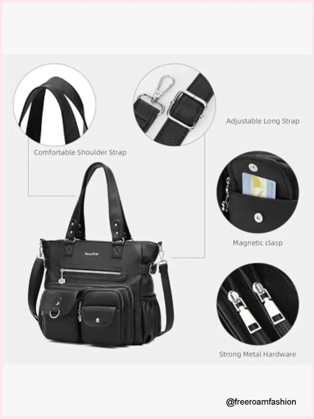 Large Crossbody Hobo Tote Bag with Adjustable Strap, Vegan Leather